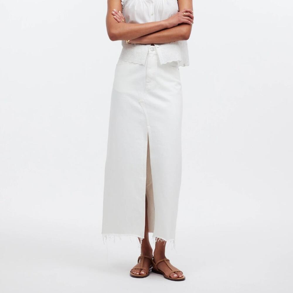 MADEWELL The Rilee Denim Midi Skirt Tile White Sz 28 $110 {H18}